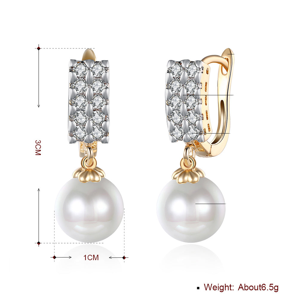 Double Row Freshwater Pearl Drop Huggie Earring in 18K Gold Plated with  Crystals