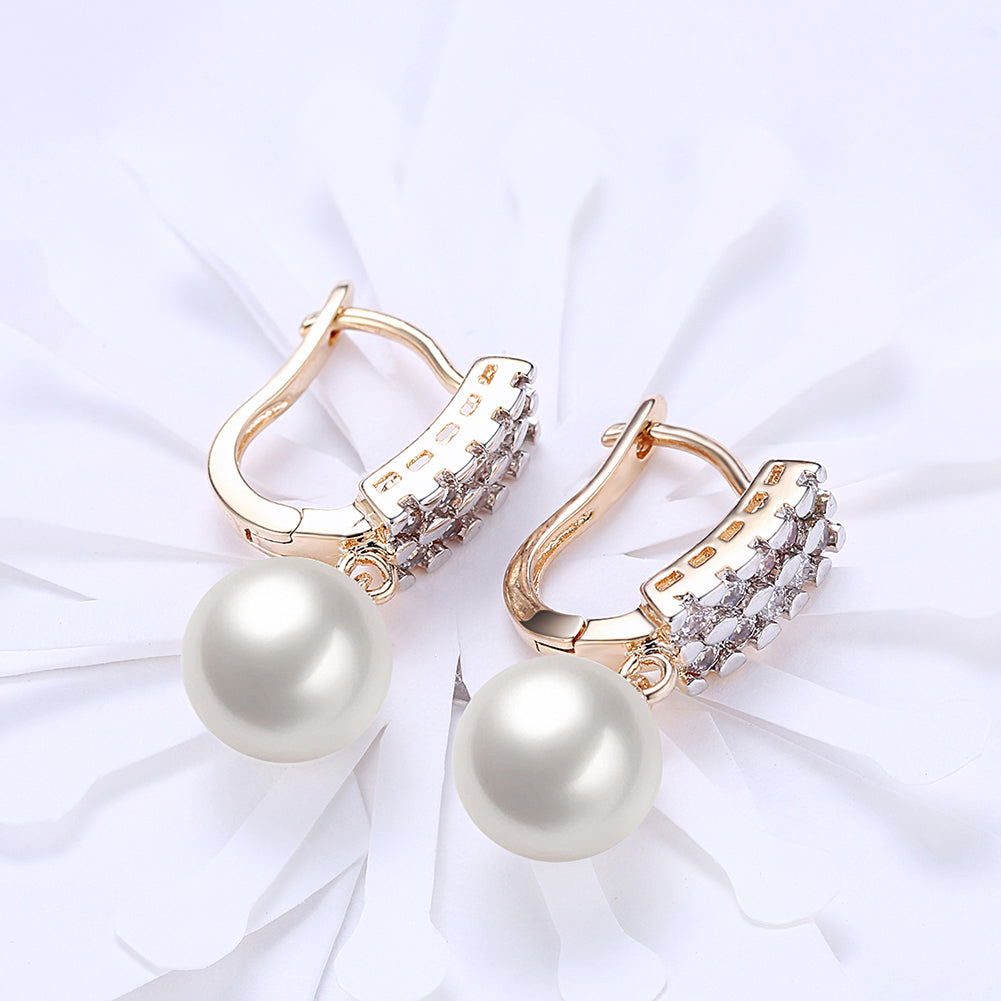 Double Row Freshwater Pearl Drop Huggie Earring in 18K Gold Plated with  Crystals