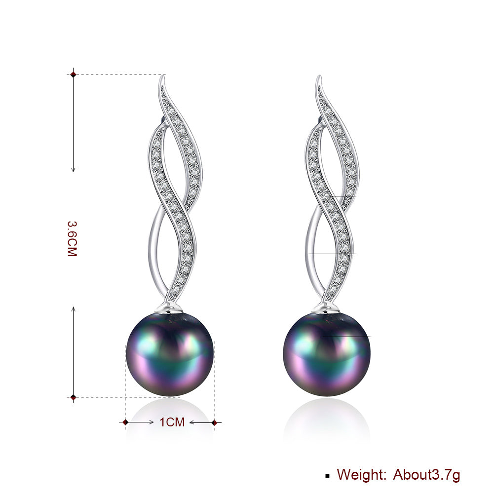 Akoya Pearl Swirl Drop Earring in 18K White Gold Plated with  Crystals