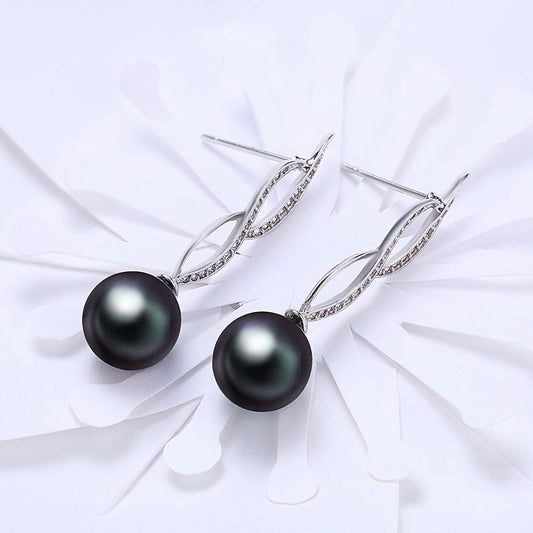 Akoya Pearl Swirl Drop Earring in 18K White Gold Plated with  Crystals