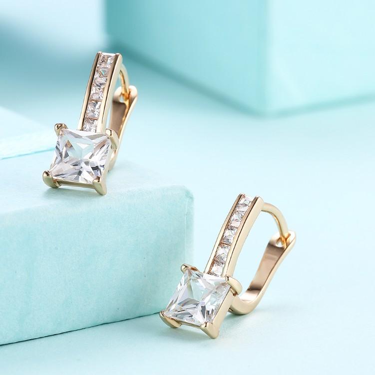 Micro Pav'e Austrian Crystal Princess Cut Leverback Earrings Set in 18K Gold - ALILY