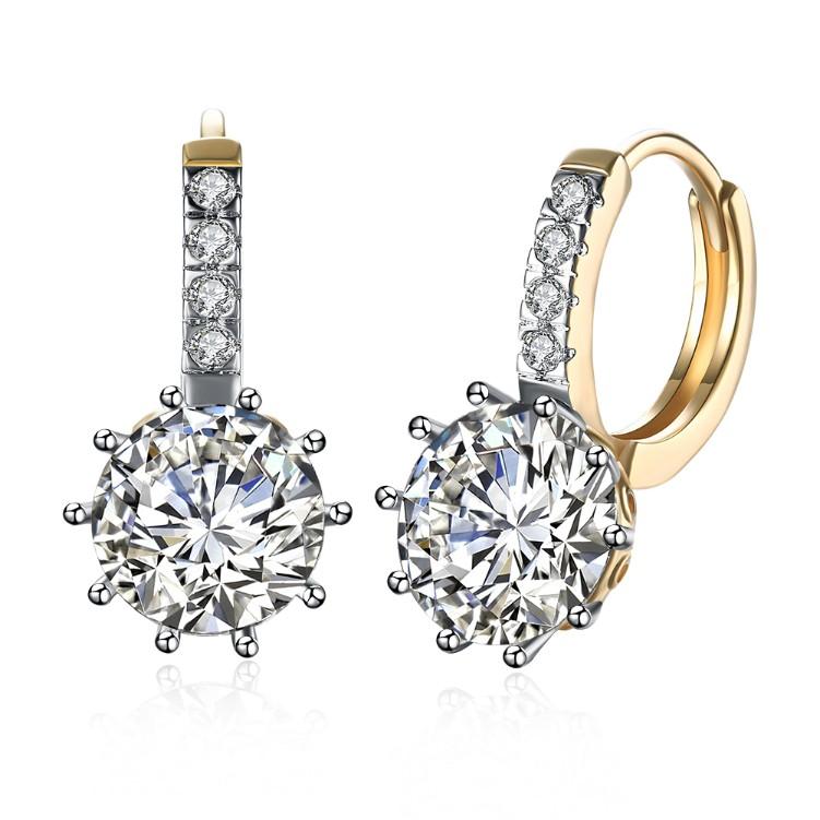 Simulated Diamond Star Shaped Princess Cut Leverback Earrings Set in 18K Gold - ALILY