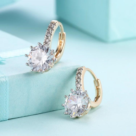 Simulated Diamond Star Shaped Princess Cut Leverback Earrings Set in 18K Gold - ALILY