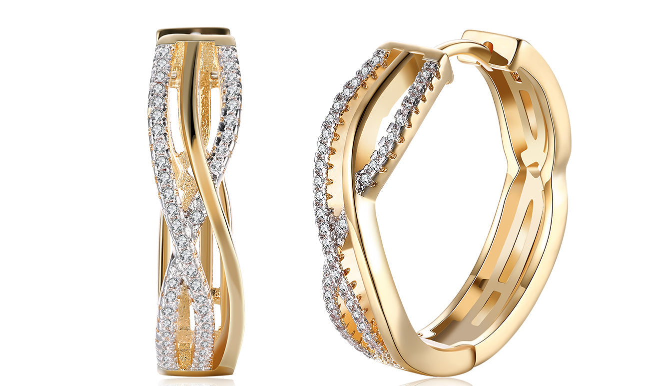 14K Gold Plating White  Elements Twisted Abstract Clip On Earrings