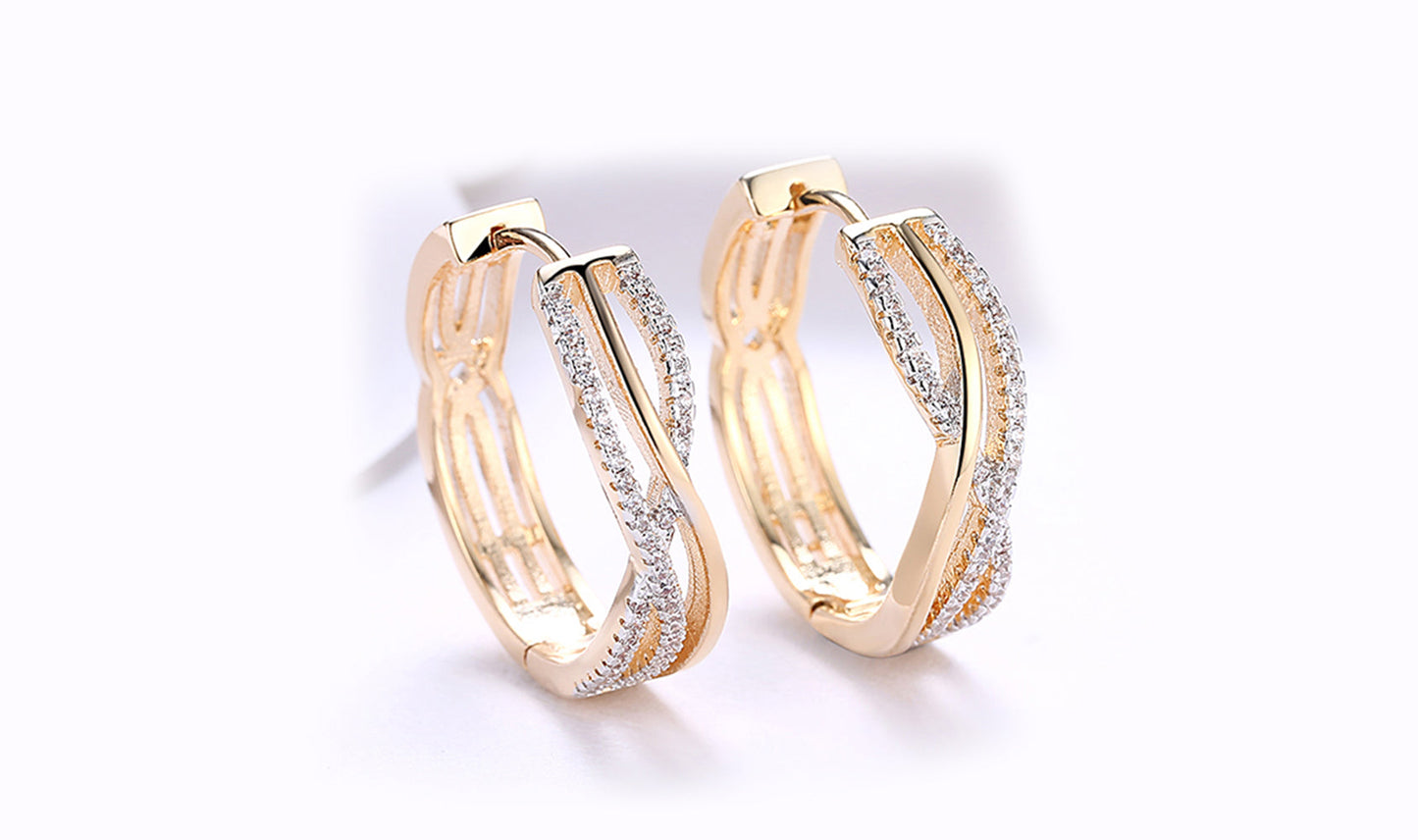 14K Gold Plating White  Elements Twisted Abstract Clip On Earrings