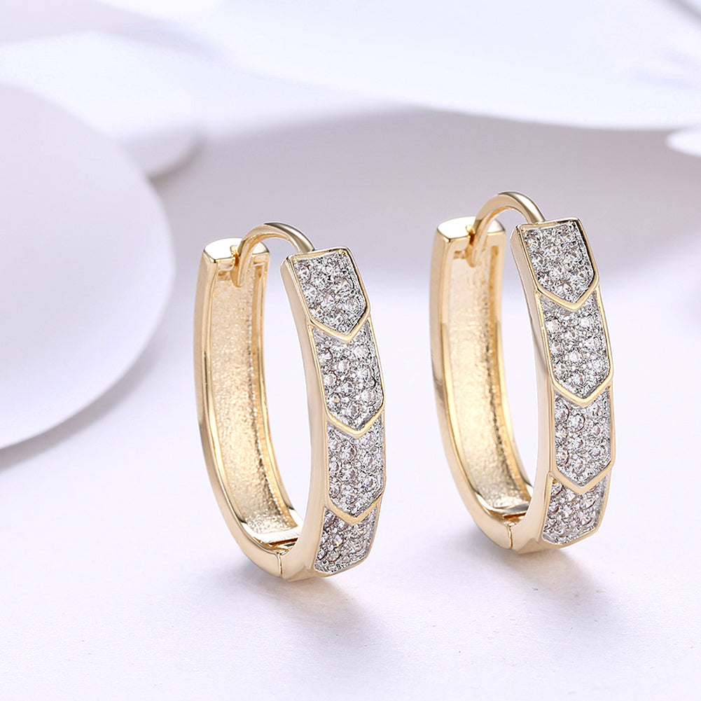V Cut Pave Connecting Huggie Earring in 18K Gold Plated