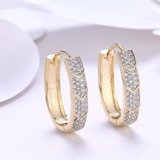 V Cut Pave Connecting Huggie Earring in 18K Gold Plated