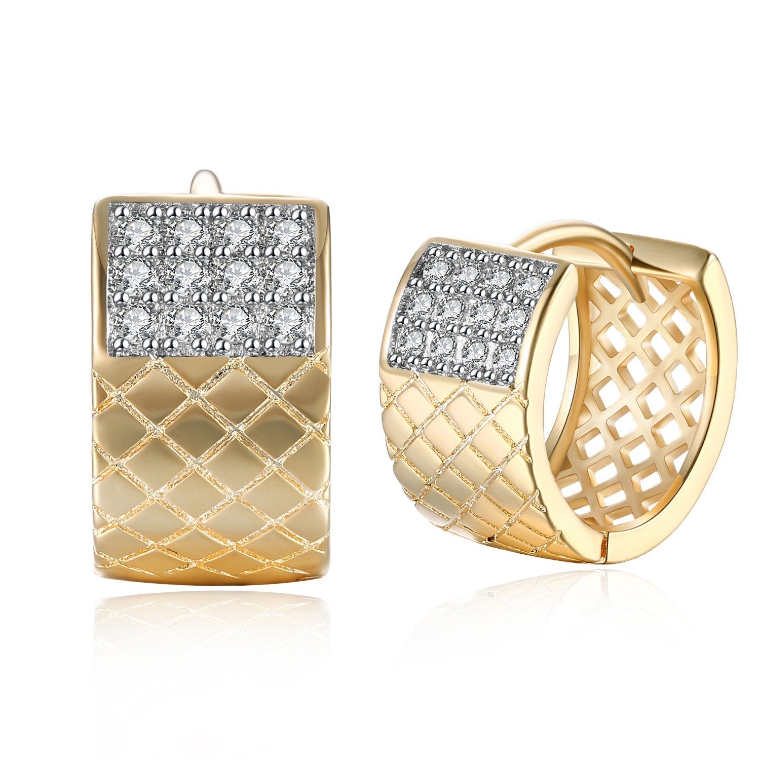 Twelve Stone Austrian Crystal Criss-Cross Huggies Set in 18K Gold - ALILY