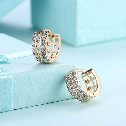 Swarovski Crystal Three Dangling Lined Huggies Set in 18K Gold - ALILY  www..com fashion jewelry for women