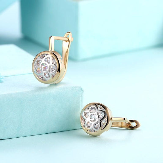 Floral Inprint Circular Leverback Earrings Set in 18K Gold, Earring, ALILY , ALILY   jewelryjewelry deals, swarovski crystal jewelry, groupon jewelry,, jewelry for mom,