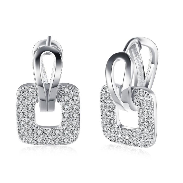 Micro-Pav'e Swarovski Crystal Square Shaped Earrings Set in 18K White Gold, Earring, ALILY , ALILY  fashion jewelry, cheap jewelry, jewelry for mom,