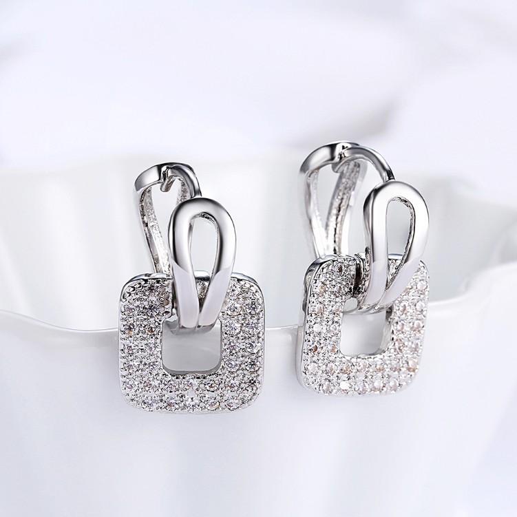 Micro-Pav'e Swarovski Crystal Square Shaped Earrings Set in 18K White Gold, Earring, ALILY , ALILY  fashion jewelry, cheap jewelry, jewelry for mom,