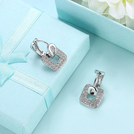 Micro-Pav'e Swarovski Crystal Square Shaped Earrings Set in 18K White Gold, Earring, ALILY , ALILY  fashion jewelry, cheap jewelry, jewelry for mom,