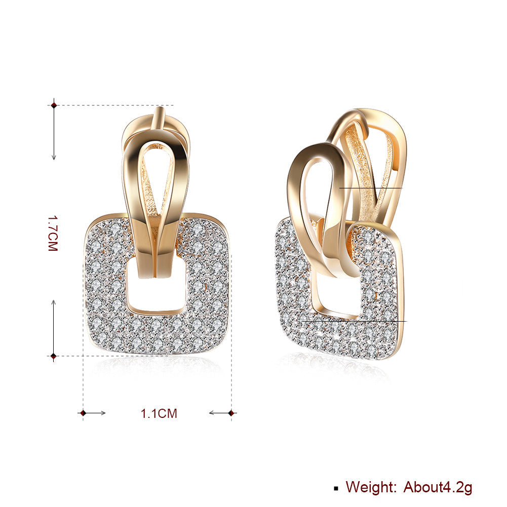 Pave Sqaure Huggie Earring in 18K Gold Plated