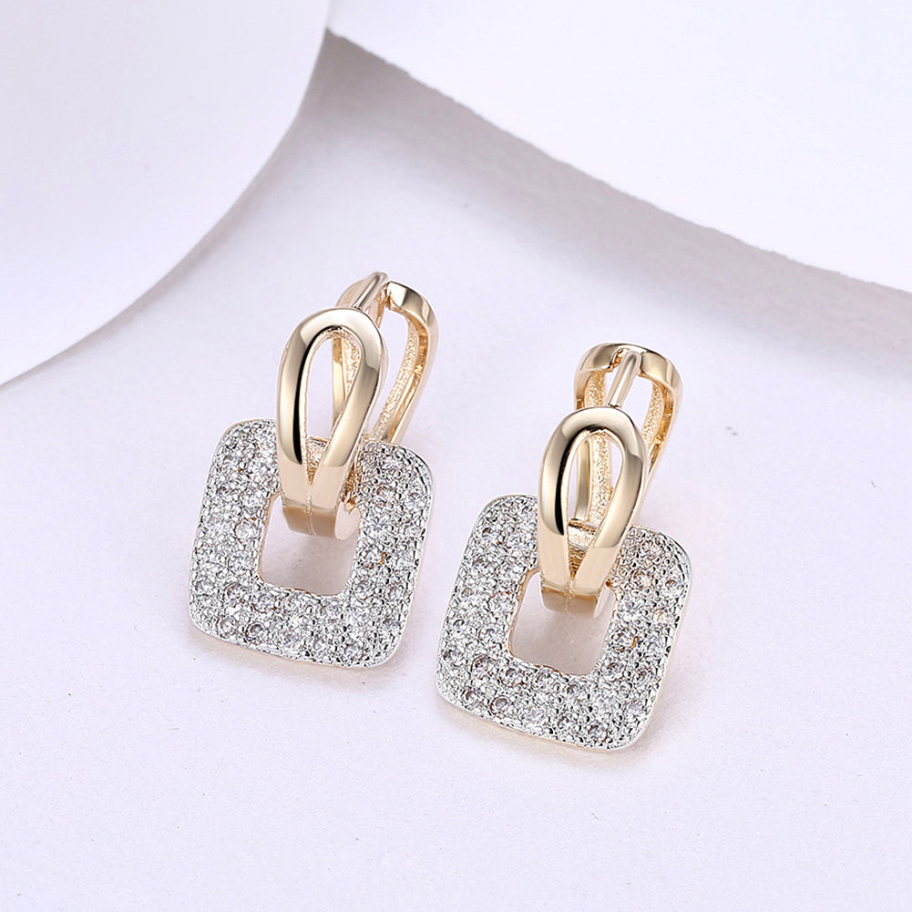 Pave Sqaure Huggie Earring in 18K Gold Plated