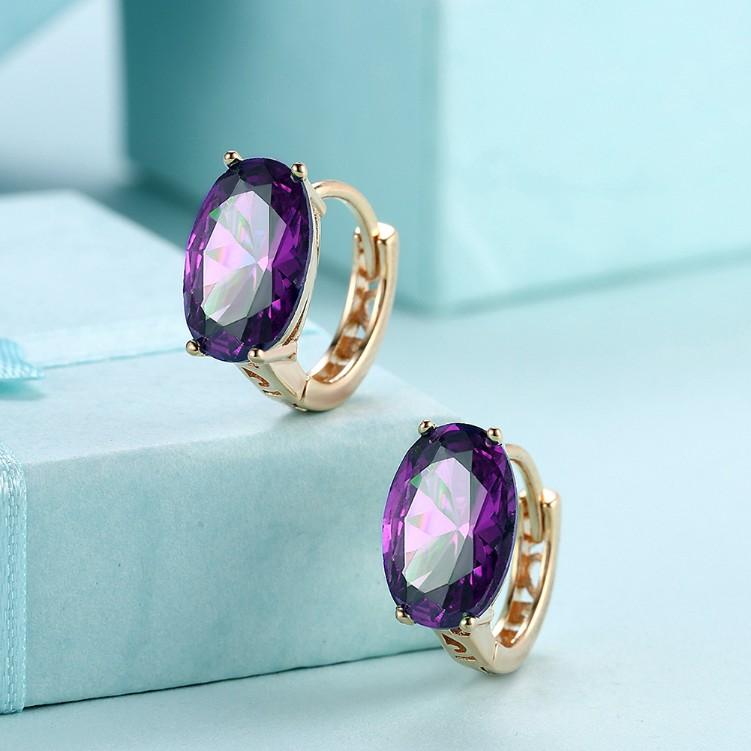 Simulated Sapphire Huggie Earrings Set in 18K Gold - ALILY