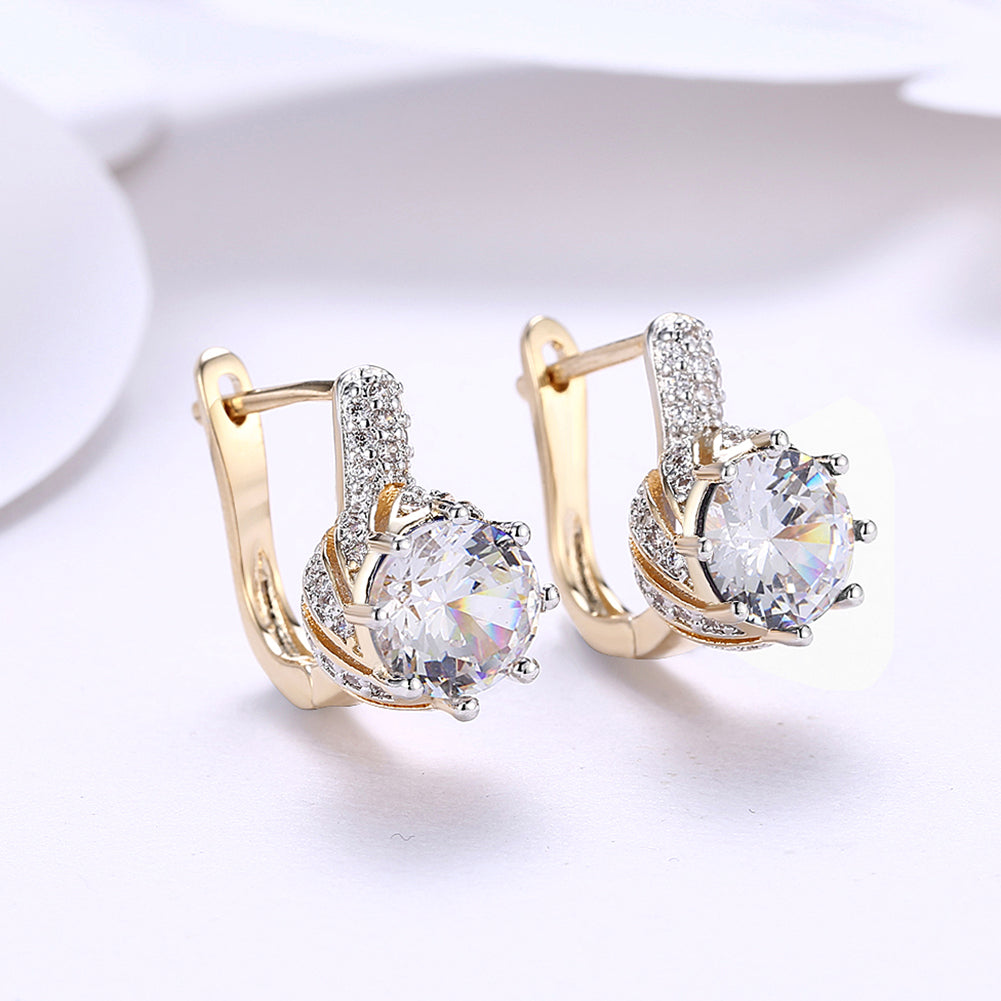 Vienna 1.00 Ct White Topaz Round Cut Huggie Earring in 18K Gold Plated