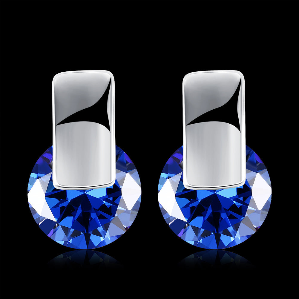 Sapphire Stud Earring in 18K White Gold Plated