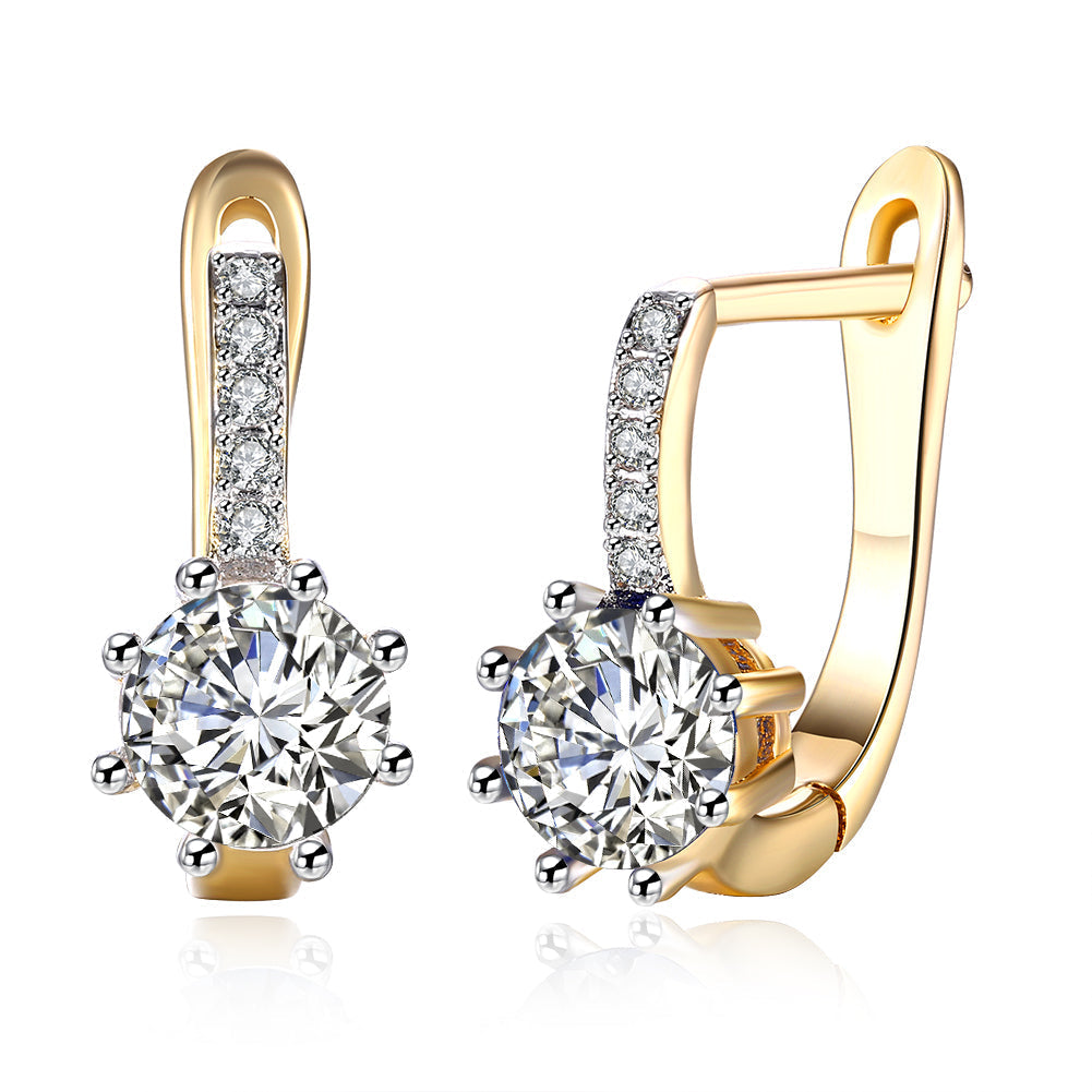 White Topaz 0.70 CT Round Huggie Earring in 18K White Gold Plated