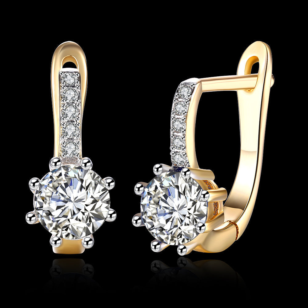 White Topaz 0.70 CT Round Huggie Earring in 18K White Gold Plated