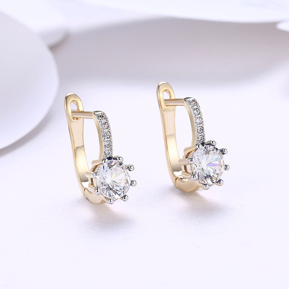 White Topaz 0.70 CT Round Huggie Earring in 18K White Gold Plated
