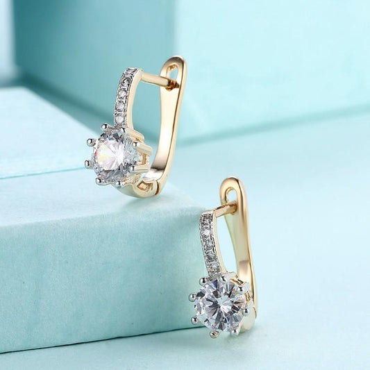 Simulated Star Shaped Micro Pav'e Leverback Earrings Set in 18K Gold - ALILY
