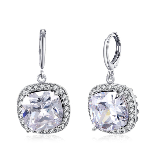 3.00 Ct Asscher Cut Halo Drop Earring in 18K White Gold Plated