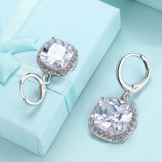 Halo Cut Pav'e Simulated Diamond Lever back Earrings Set in 18K White Gold, , ALILY , ALILY   jewelryjewelry deals, swarovski crystal jewelry, groupon jewelry,, jewelry for mom,