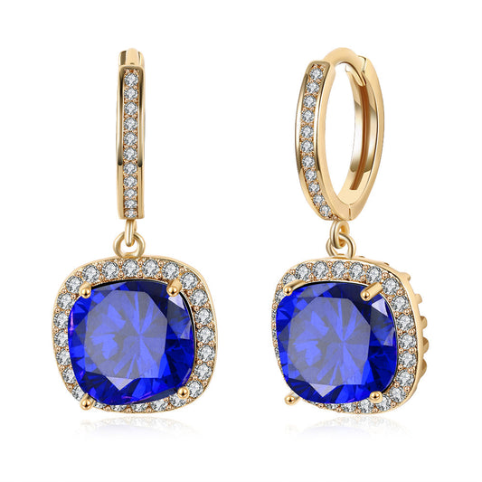 3.00 Ct Sapphire Asscher Cut Halo Drop Earring in 18K Gold Plated