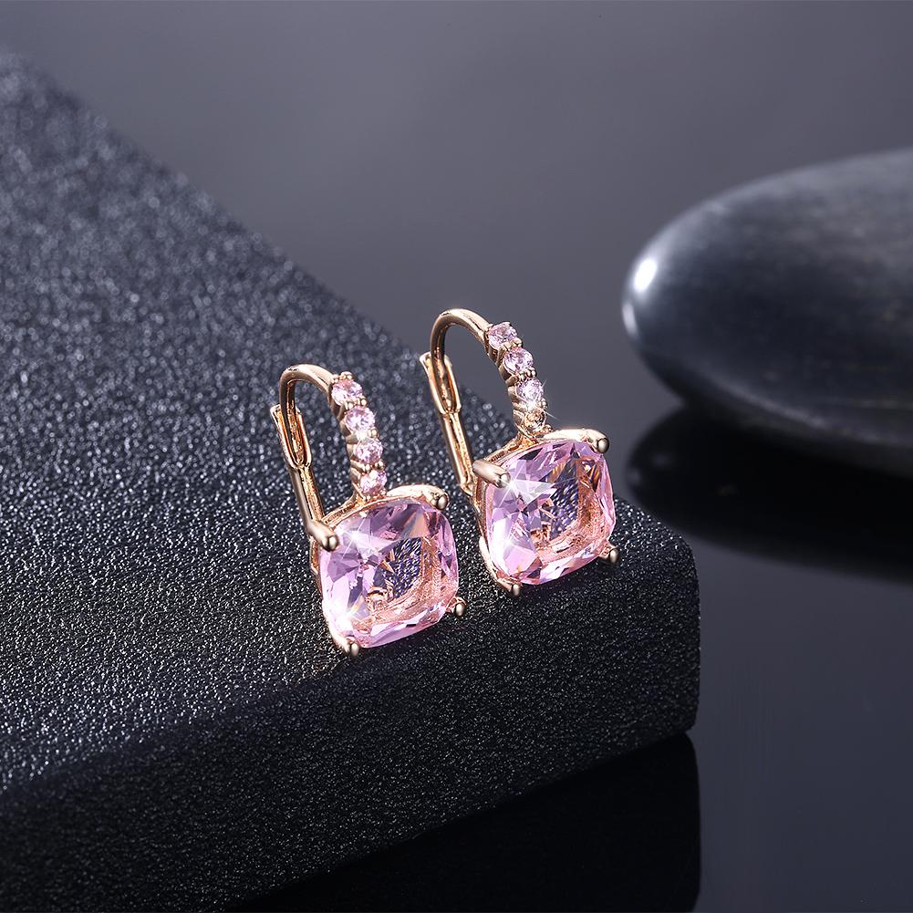 Pink Asscher Cut  Pav'e Leverback in 14K Gold
