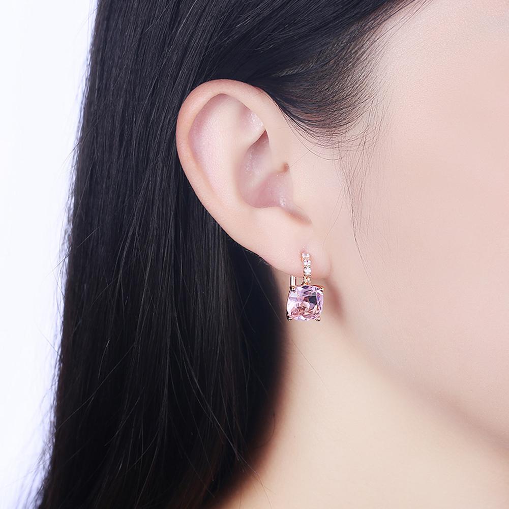 Pink Asscher Cut  Pav'e Leverback in 14K Gold