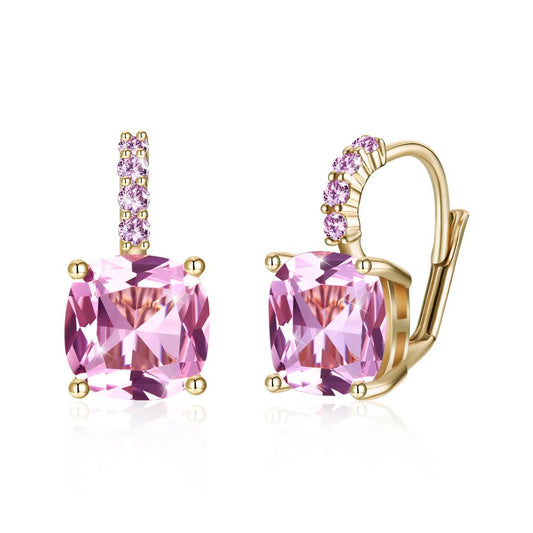 Pink Asscher Cut  Pav'e Leverback in 14K Gold