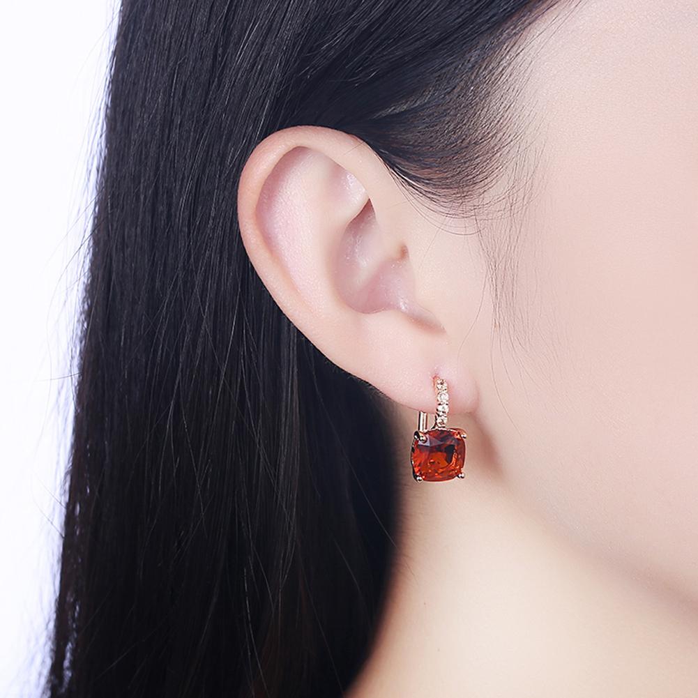 Red Asscher Cut  Pav'e Leverback in 14K Gold