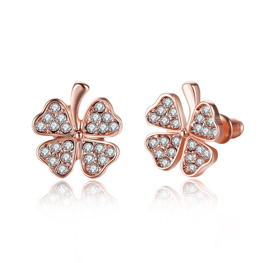 Elements Pav'e Clover Studs in 14K Rose