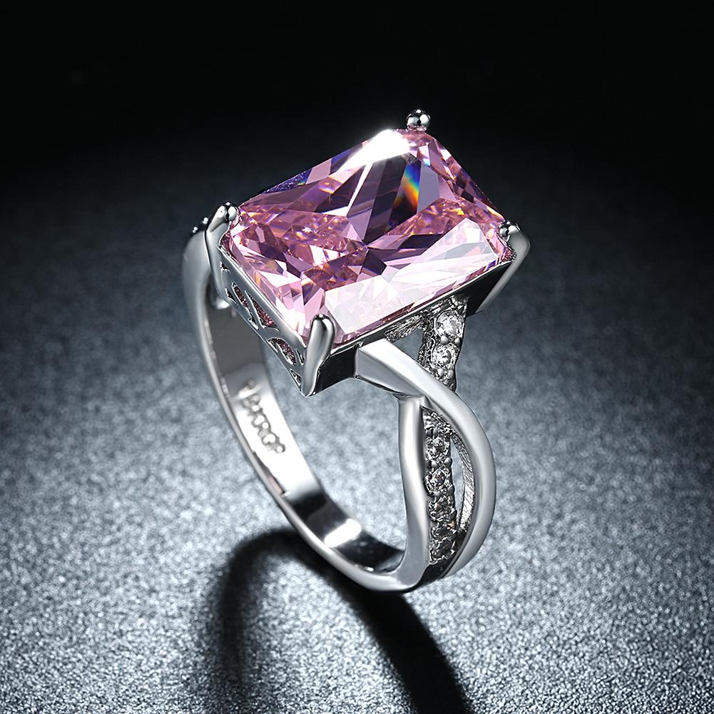 Emerald Cut Pink Crystal Swirl Ring Set in 18K White Gold Plating Made with Swarovski Elements, , ALILY , ALILY   jewelryjewelry deals, swarovski crystal jewelry, groupon jewelry,, jewelry for mom,
