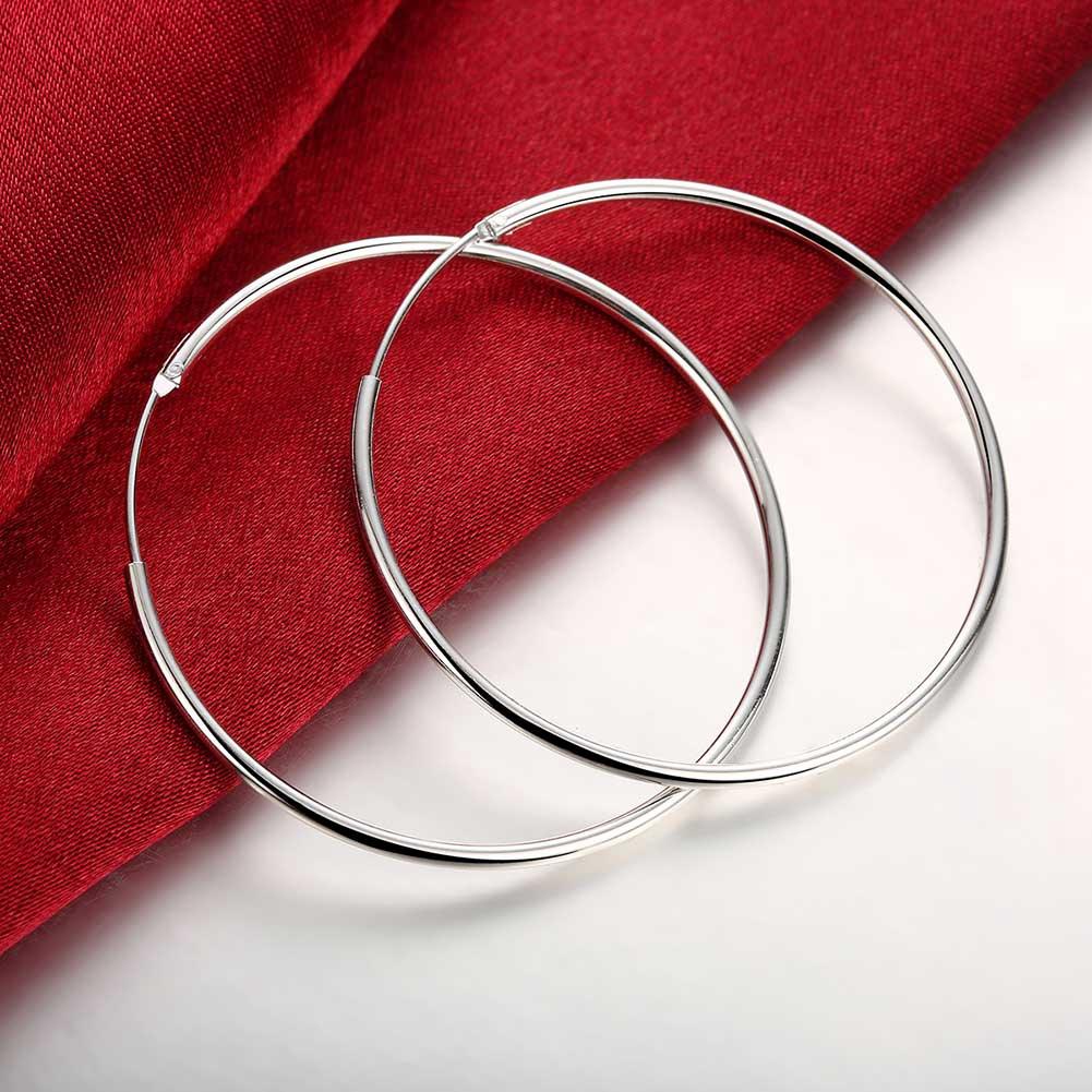 50mm Smooth Hoop Earring in 18K White Gold Plated, Earring, ALILY , ALILY   jewelryjewelry deals, swarovski crystal jewelry, groupon jewelry,, jewelry for mom,