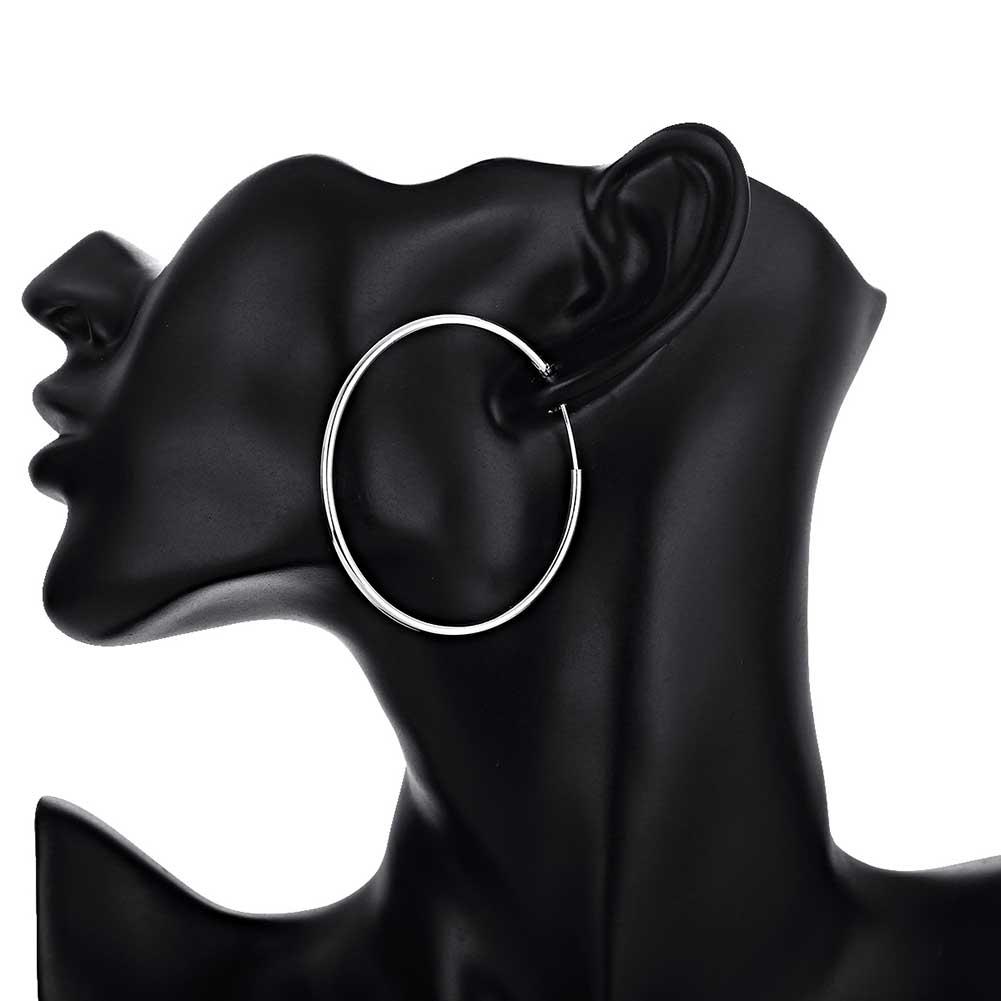 50mm Smooth Hoop Earring in 18K White Gold Plated, Earring, ALILY , ALILY   jewelryjewelry deals, swarovski crystal jewelry, groupon jewelry,, jewelry for mom,