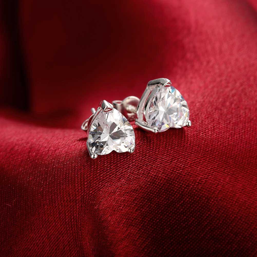 White Topaz Heart Stud Earring in 14K White Gold Plated 6mm