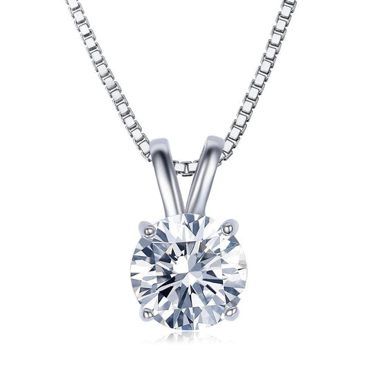 Solitaire  Elements Classical Princess Cut Necklace in 18K White Gold Plating