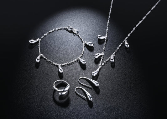 4 Piece Waterdrop Jewelry 18K White Gold Plated Set in 18K White Gold Plated