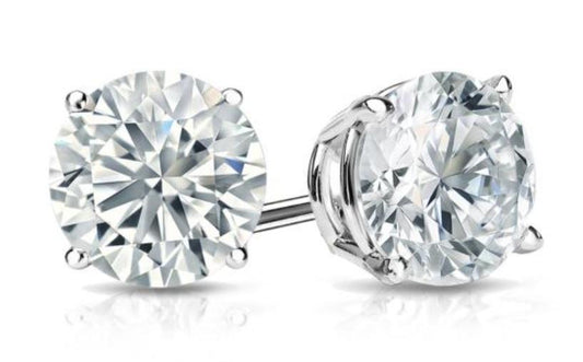 White Topaz Stud Earring in 14K White Gold Plated 4mm