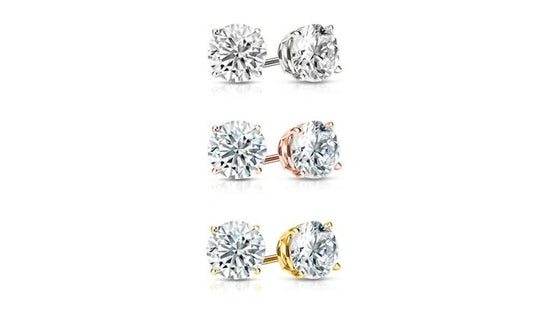6.00 CTTW 18K Gold Plated Stud Earrings Set Made with  Crystals by ALILY (3 Pairs)