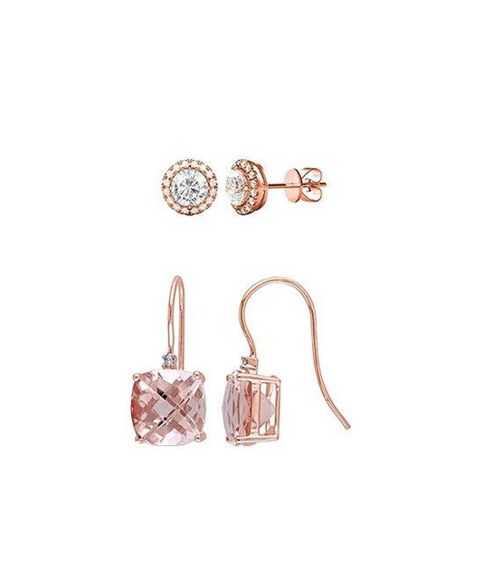 2Pairs- 14K Rose Gold Simulated Morganite & Earrings Set